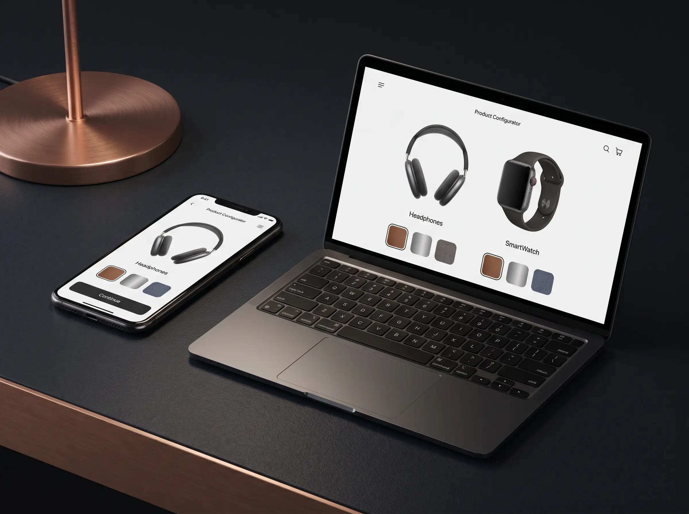Productconfigurator op laptop en smartphone