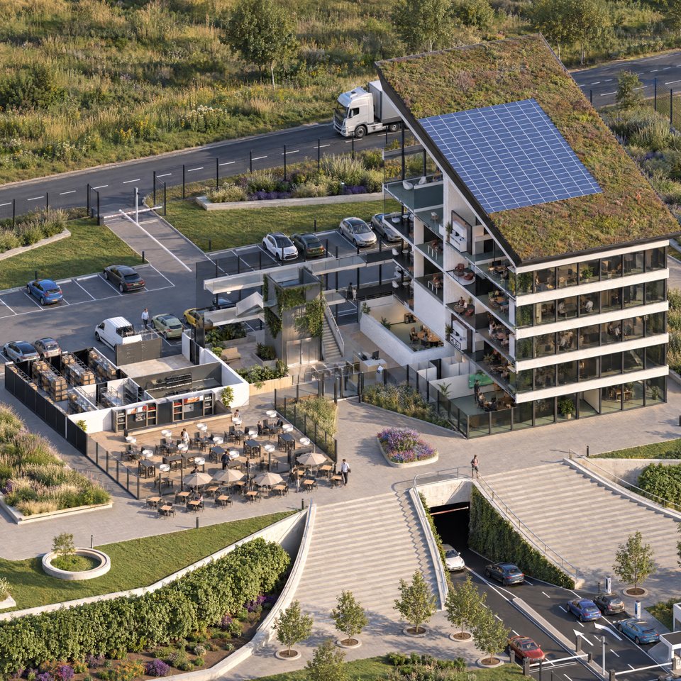 Het hele gebouw in doorsnede