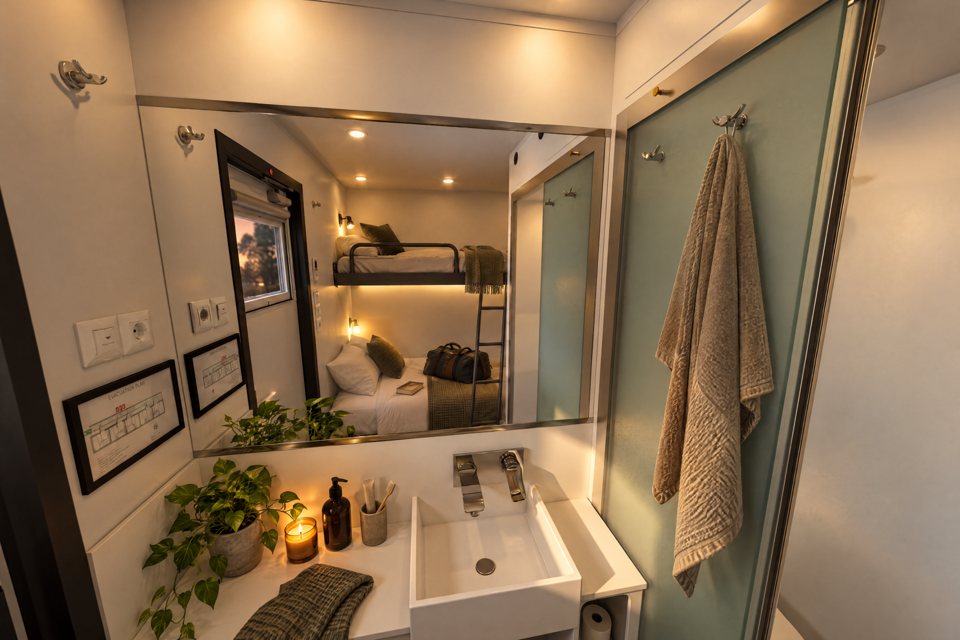 Room45, wastafel en douche