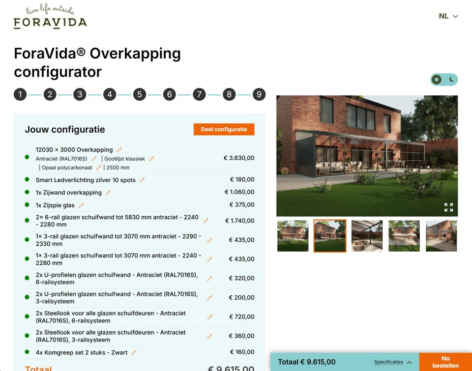 The live configurator: configure, price and photorealistic image in one screen.