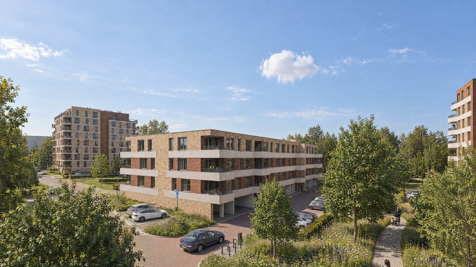 Blok E vanuit het park