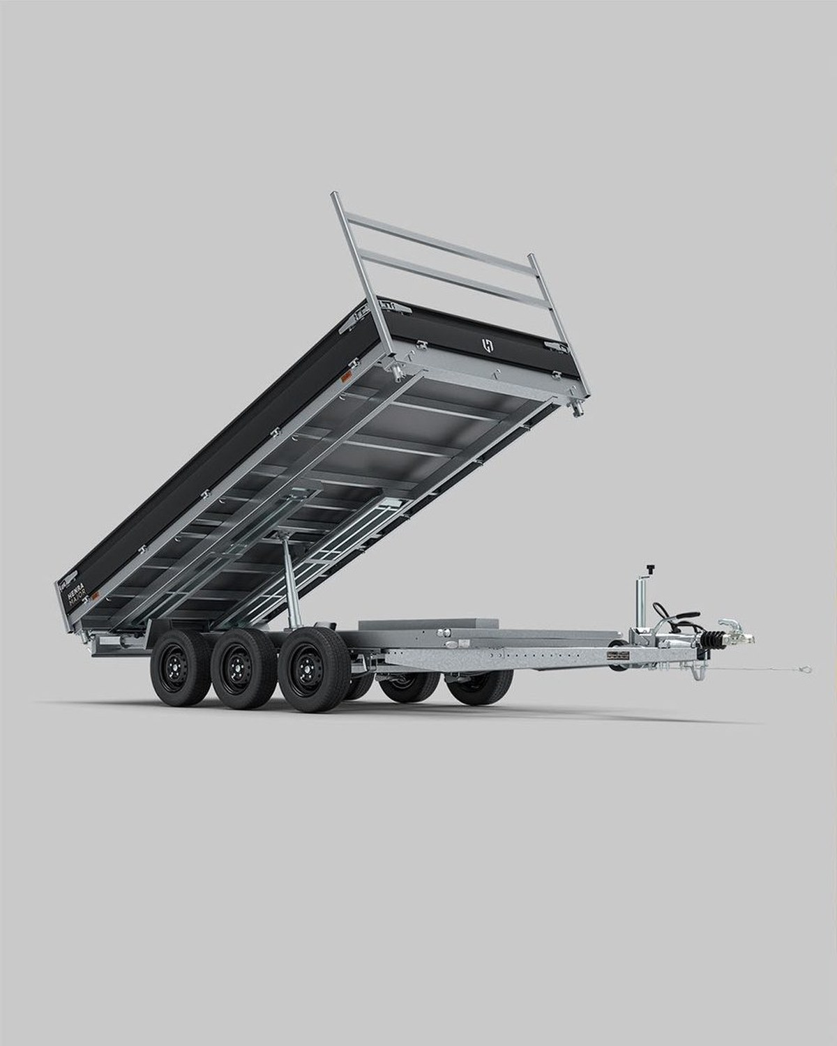 Fotorealistische 3D-render van een kantelbare Henra-trailer