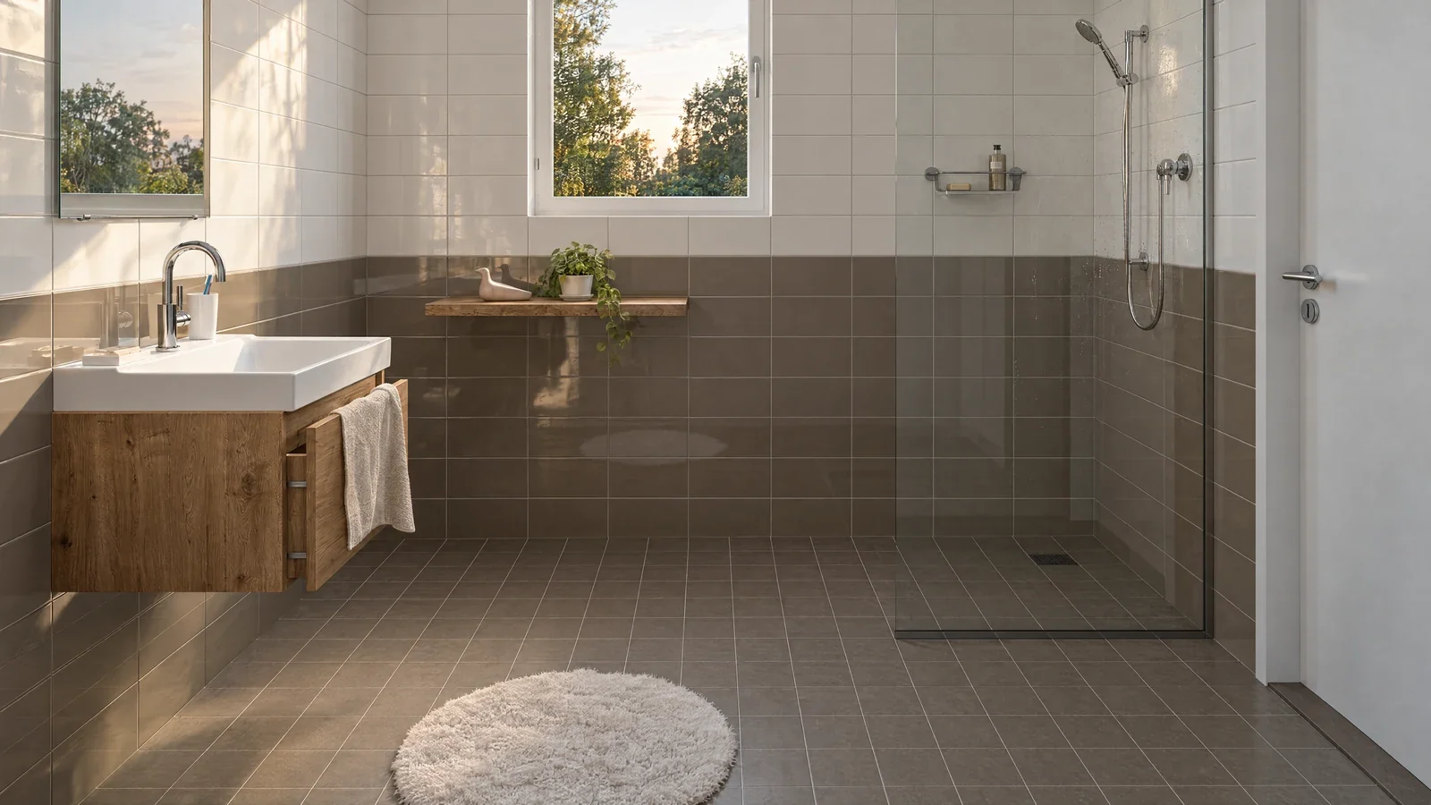 Complete badkamer in fotokwaliteit, elke tegel en elk meubel is een keuze in de configurator